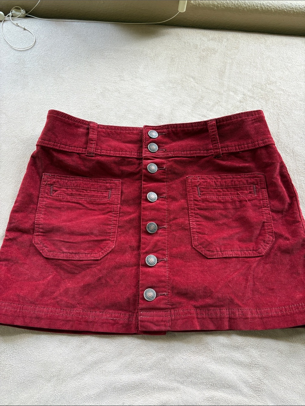 Free People Button-Front Wine Red Corduroy Mini Skirt